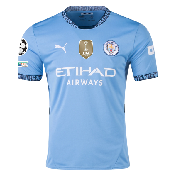 Puma Manchester City Matheus Nunes Home Jersey w/ Champions League + Club World Cup Patch 24/25 (Team Light Blue/Marine Blue)