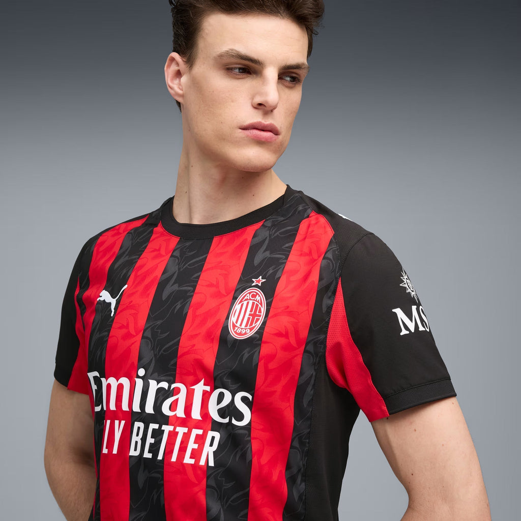Puma Rafa Leao Men's AC Milan Authentic Home Jersey 25/26 w/ Seria A Patch (Red/Black)