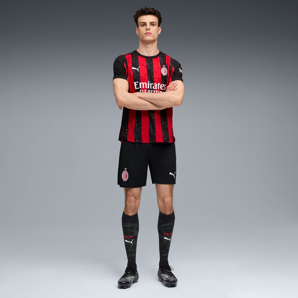 Puma Pavlovic Men's AC Milan Authentic Home Jersey 25/26 w/ Seria A Patch (Red/Black) (Copy)