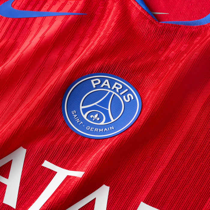 Nike Men's Paris Saint-Germain Authentic João Neves Third Jersey w/ Champions League Patches 25/26 (Sport Red/Hyper Royal)