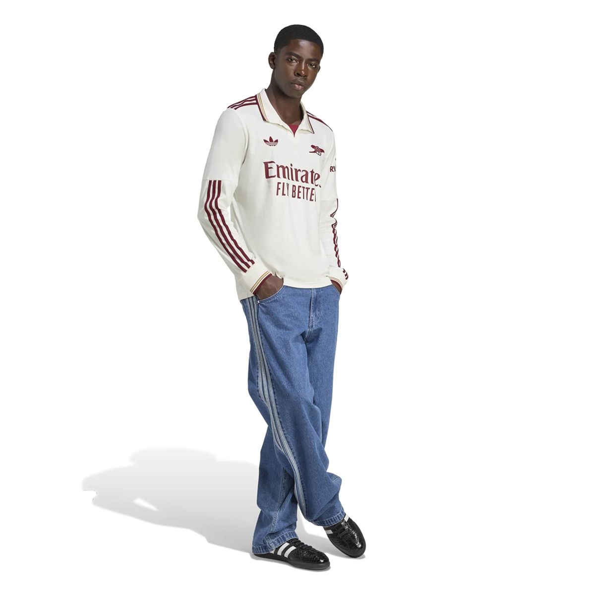 adidas Arsenal Leandro Trossard Third Long Sleeve Jersey w/ EPL + No Room For Racism 25/26 (White/Burgundy)