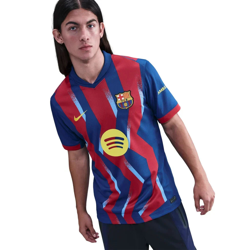 Nike Men's FC Barcelona Eric 4th Jersey 25/26 w/ La Liga Patches (Blue/Red/Yellow)