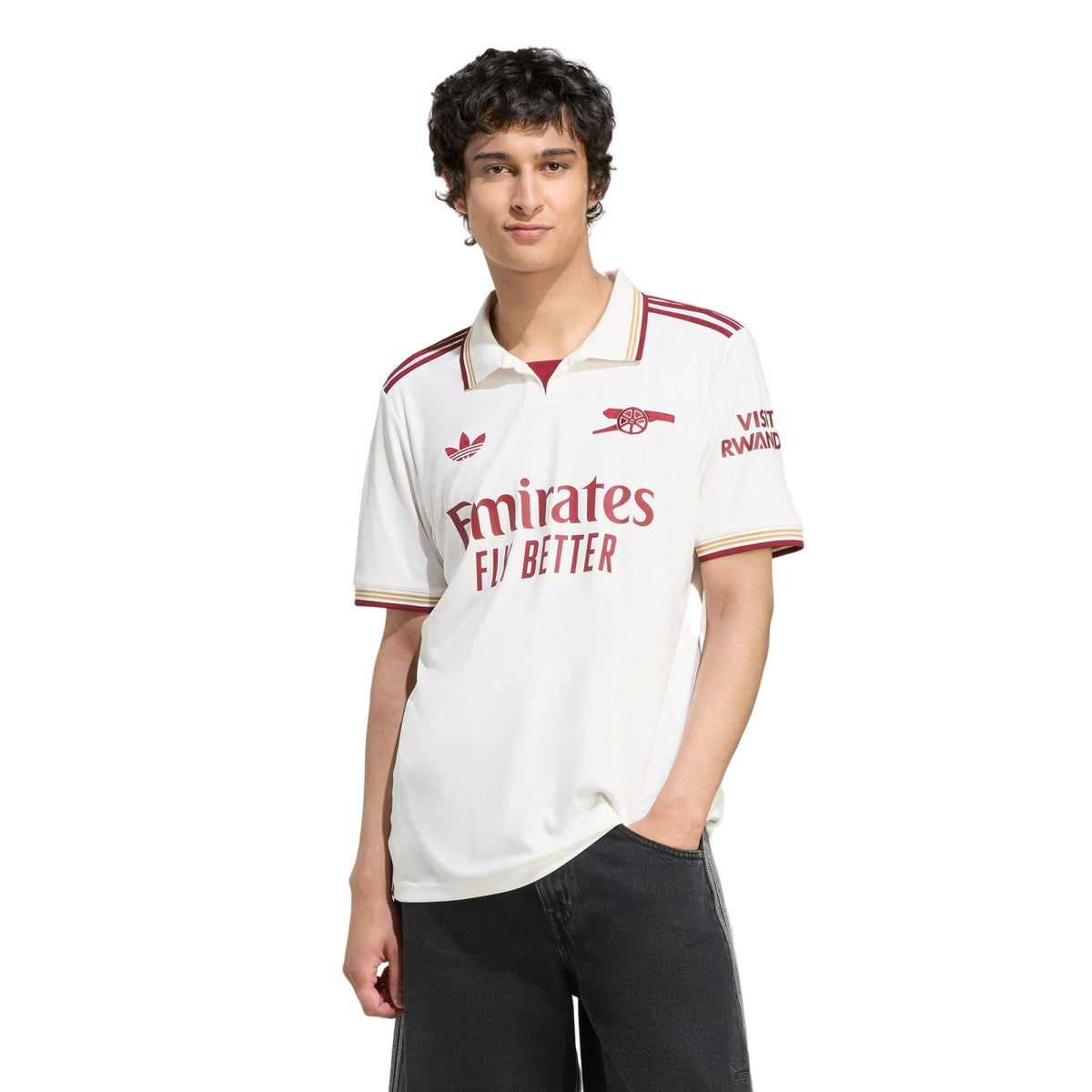adidas Madueke Men's Arsenal FC Third Jersey 25/26 w/ NRFR + EPL Patches (White/Burgundy)
