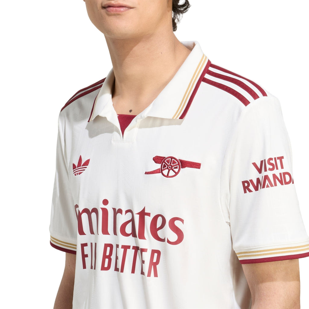 adidas Madueke Men's Arsenal FC Third Jersey 25/26 w/ NRFR + EPL Patches (White/Burgundy)