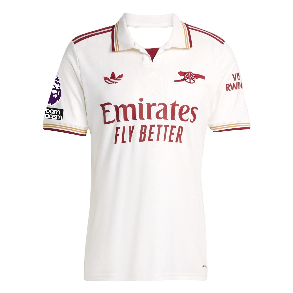 adidas Trossard Men's Arsenal FC Third Jersey 25/26 w/ NRFR + EPL Patches (White/Burgundy)