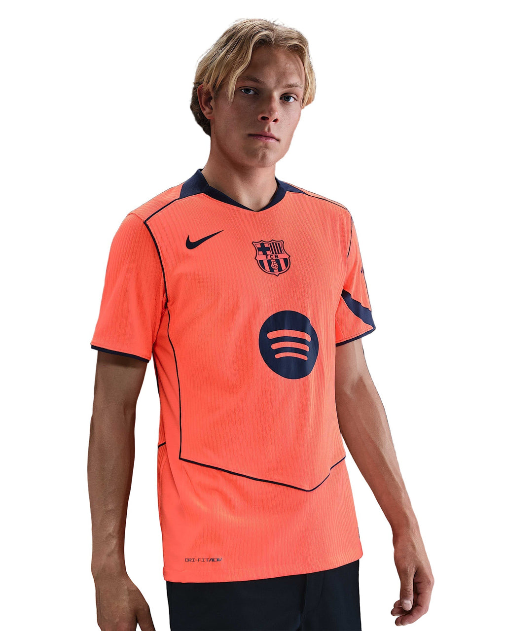 Nike FC Barcelona Third T90 Authentic Jersey 25/26 w/ Champions League Patches (Bright Mango/Midnight Navy)