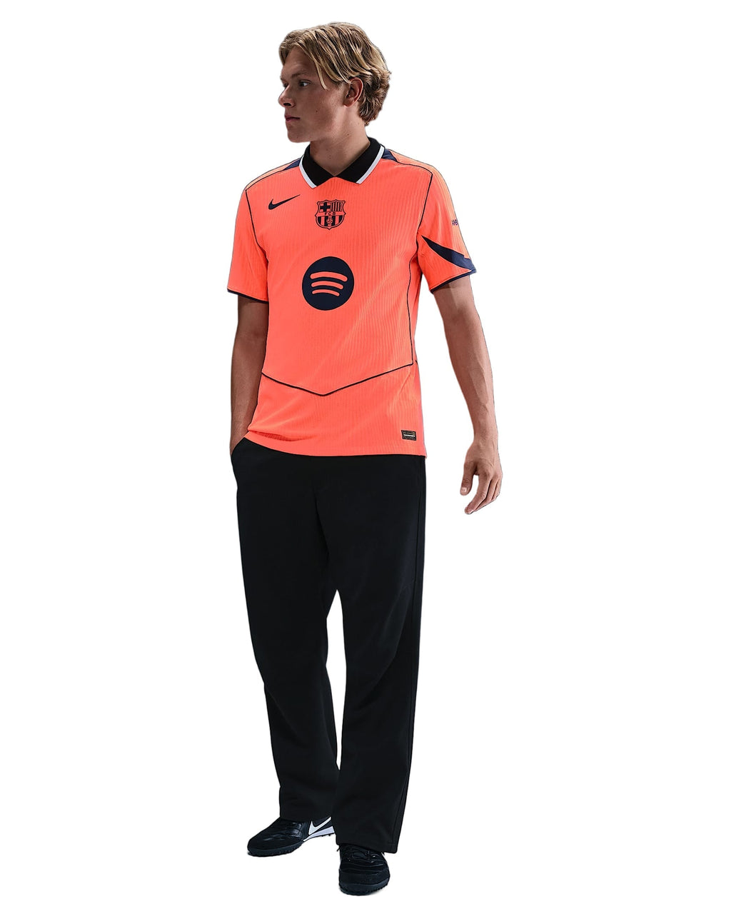 Nike FC Barcelona Third T90 Authentic Jersey 25/26 w/ Champions League Patches (Bright Mango/Midnight Navy)