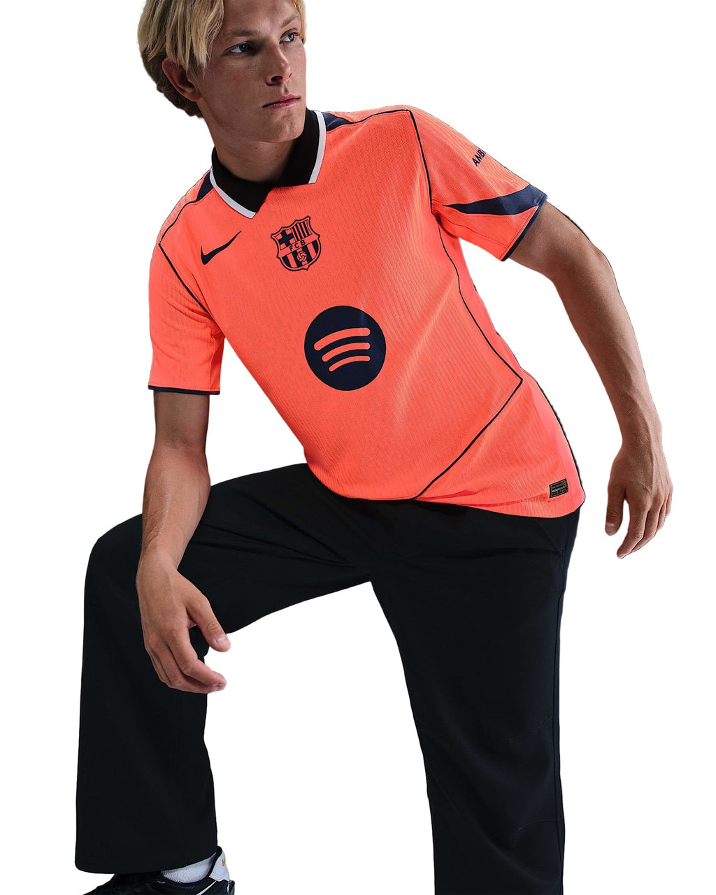 Nike FC Barcelona Third T90 Authentic Jersey 25/26 w/ Champions League Patches (Bright Mango/Midnight Navy)