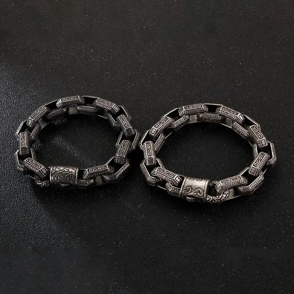 Fongten Vintage Square Bracelet For Men Stainless Steel Totem Viking Charm Heavy Bracelets Bangle Male Jewelry Pulsera Wholesale