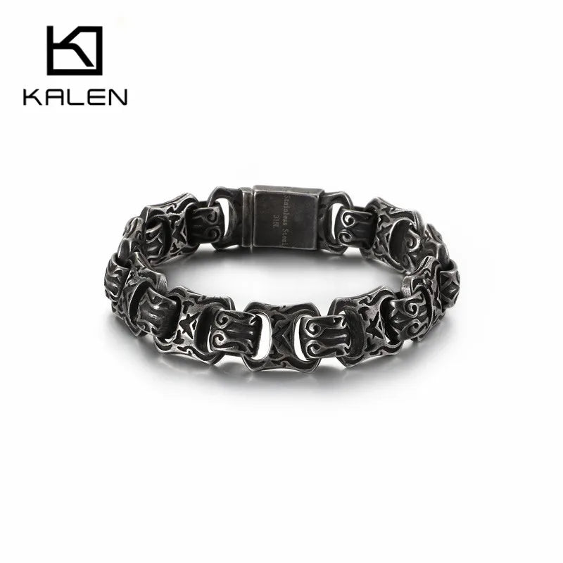 KALEN New Punk Twisted Linking Box Chain Bracelet Men Matte Stainless Steel Letter X Shaped Charm Bangle Male Jewellry 2020