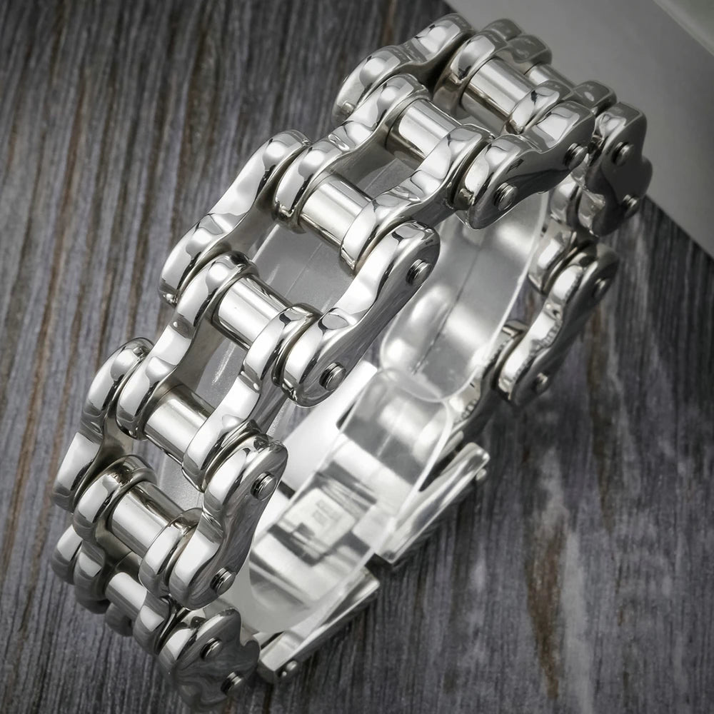 22/24CM Long 21MM Wide Bracelet Men Rock And Roll Motorcycle Chain Men's Bracelets Heavy Stainless Steel Bangles Biker Jewelry