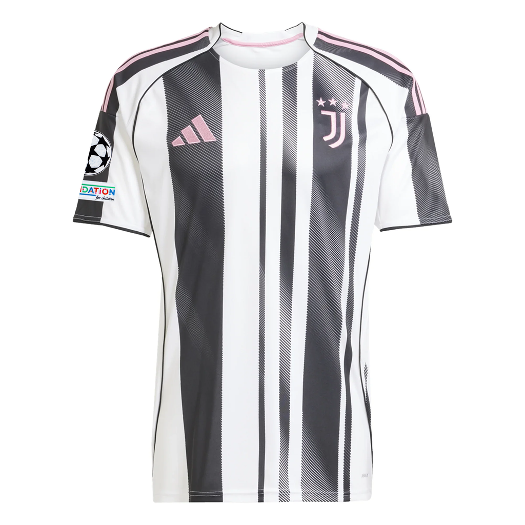 adidas Juventus Koopmeiners Home Jersey w/ Champions League Patches 25/26 (White/Black/Pink)