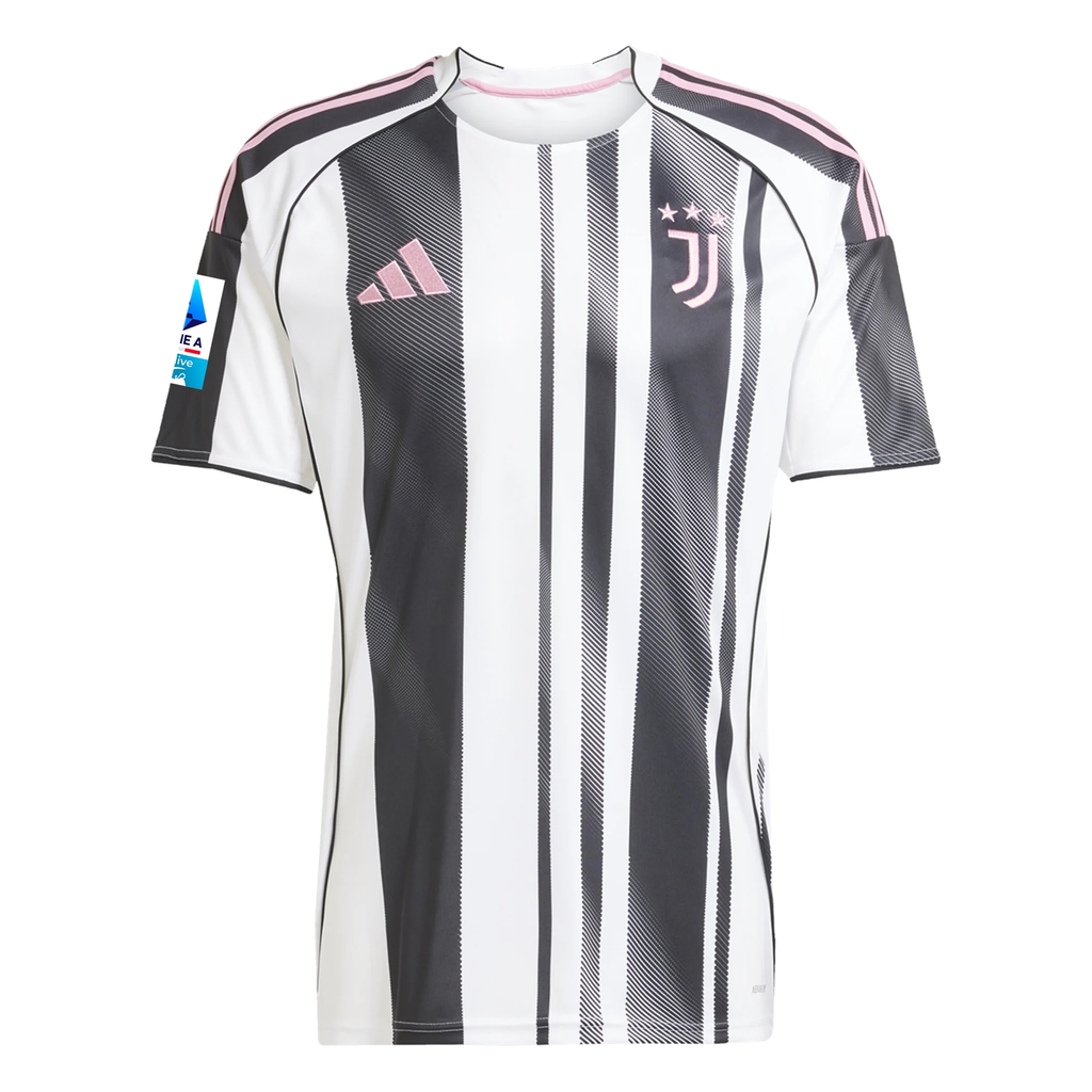 adidas Men's Juventus Rugani Home Jersey w/ Serie A Patch 25/26 (White/Black/Pink)