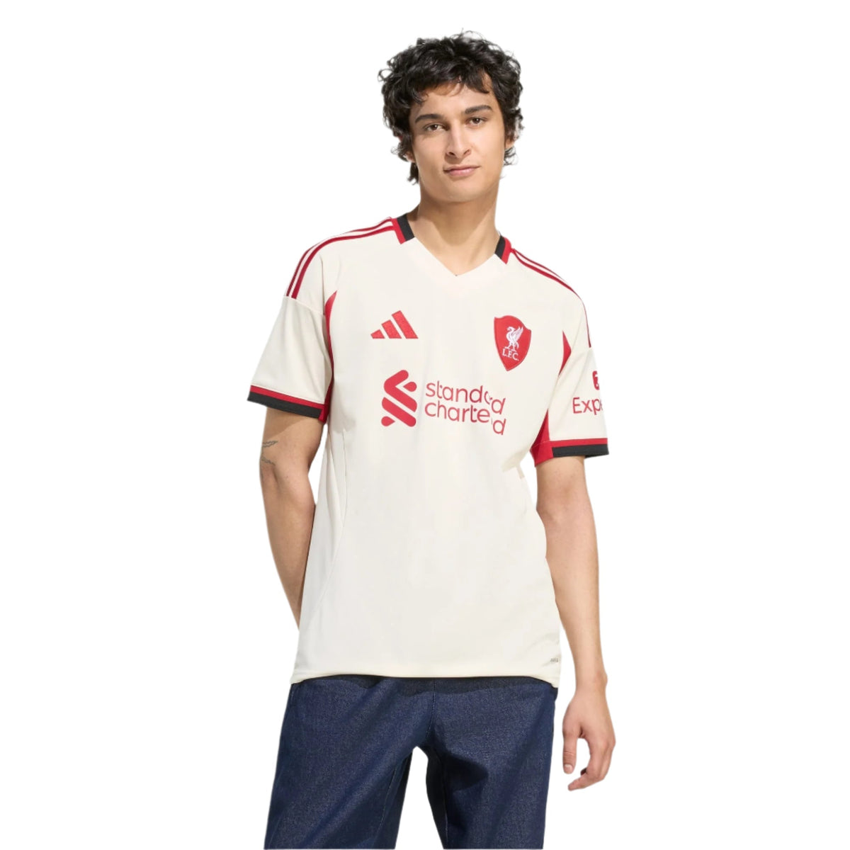 adidas Men's Liverpool Away Jersey w/ EPL Champions + No Room For Racism Patches 25/26 (Wonder White)