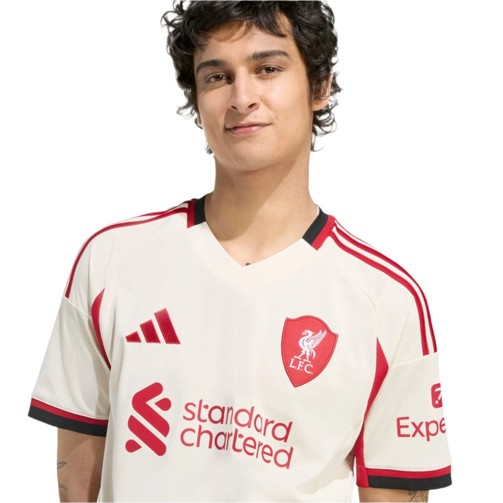 adidas Men's Liverpool Away Jersey w/ EPL Champions + No Room For Racism Patches 25/26 (Wonder White)