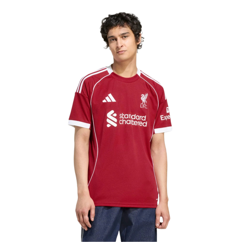 adidas Endo Men's Liverpool Home Jersey 25/26 w/ NRFR + EPL Champions Patch (Strawberry Red)
