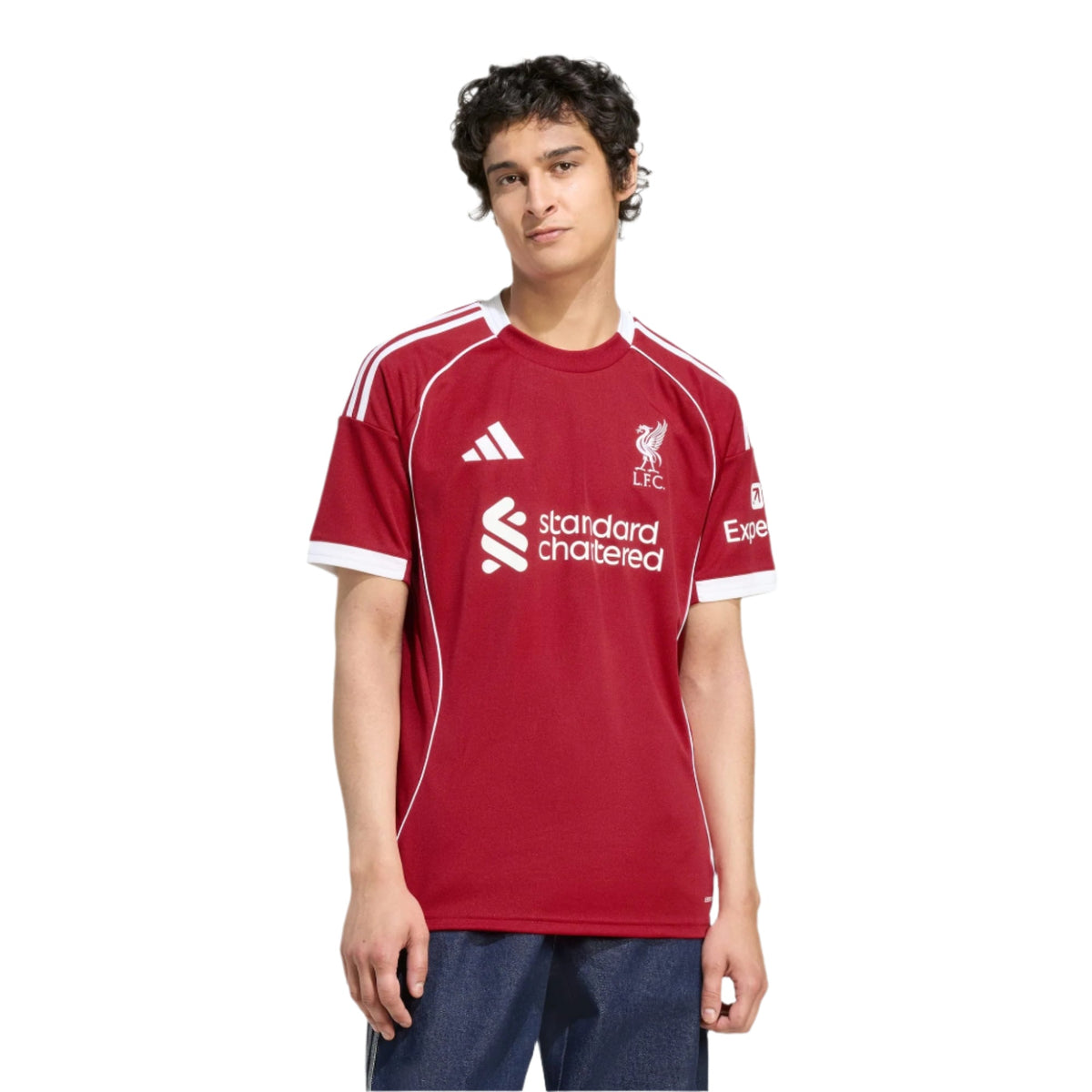 adidas Endo Men's Liverpool Home Jersey 25/26 w/ NRFR + EPL Champions Patch (Strawberry Red)