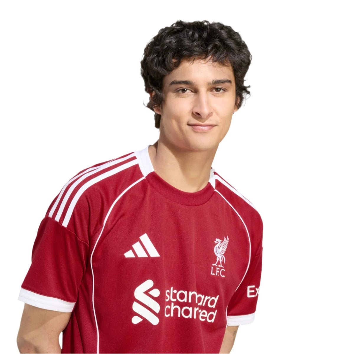 adidas Endo Men's Liverpool Home Jersey 25/26 w/ NRFR + EPL Champions Patch (Strawberry Red)