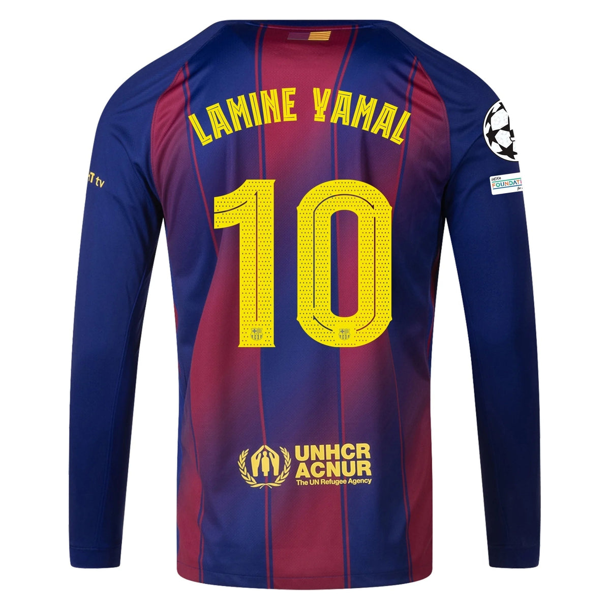 Nike Men's Lamine Yamal Barcelona 25/26 Long Sleeve Home Jersey w/ Champions League Patches (Deep Royal Blue/Midwest Gold)