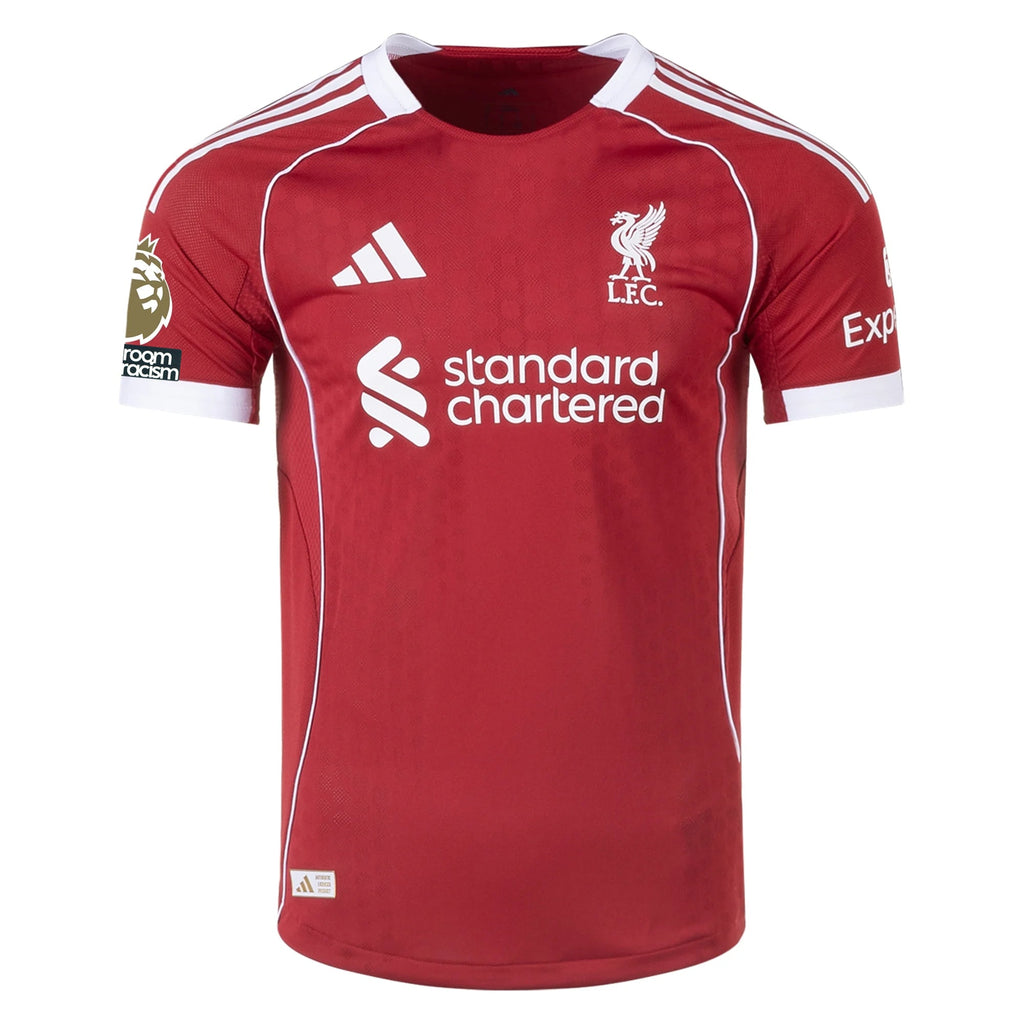 adidas Men's Liverpool FC Authentic Chiesa Home Jersey 25/26 w/ EPL + NRFR Patches (Strawberry Red)