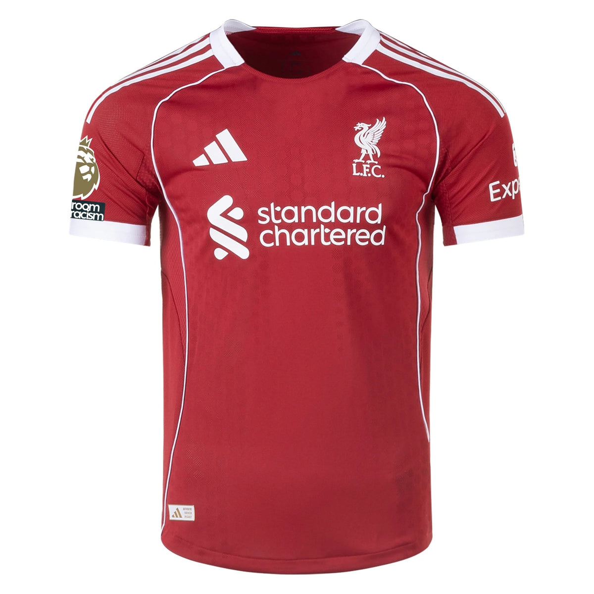 adidas Men's Liverpool FC Authentic Chiesa Home Jersey 25/26 w/ EPL + NRFR Patches (Strawberry Red)