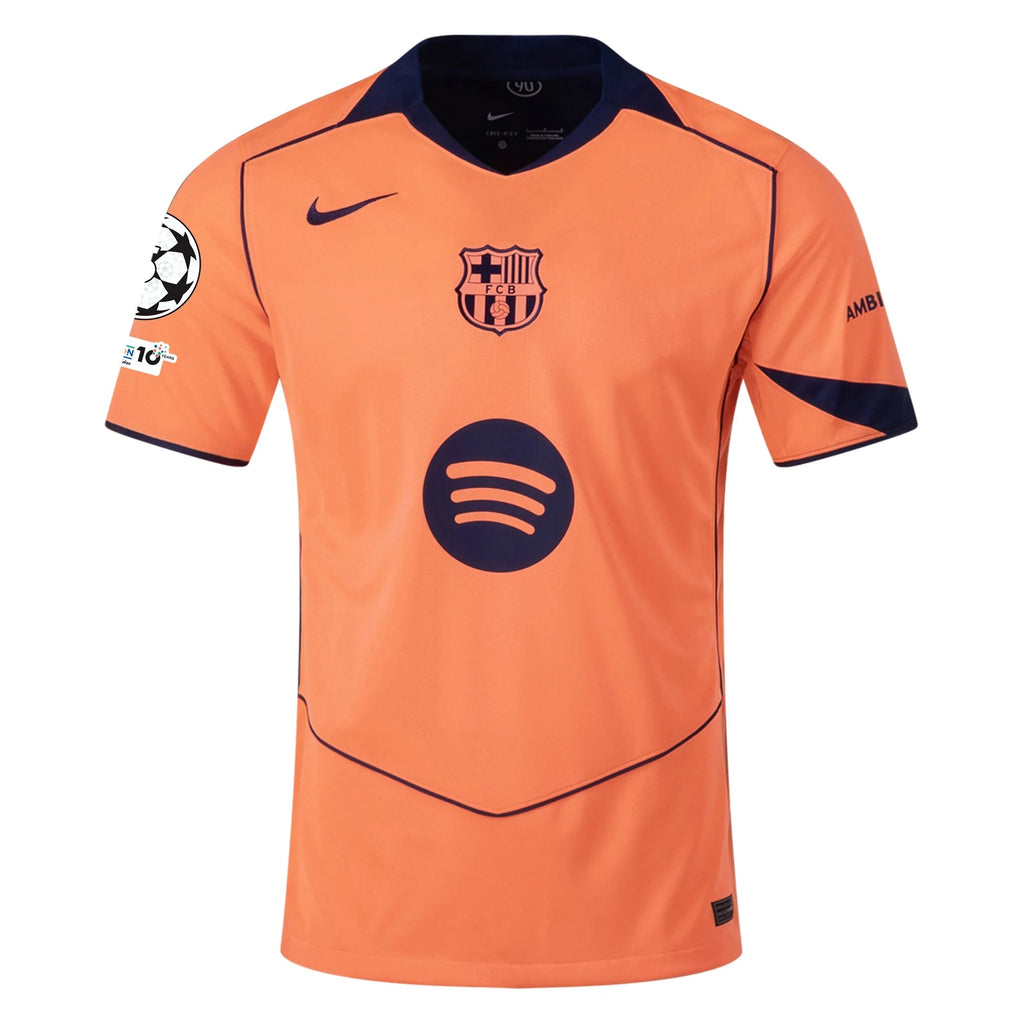 Nike Raphinha Men's FC Barcelona T90 Third Jersey 25/26 w/ Champions League Patches (Mango/Navy)