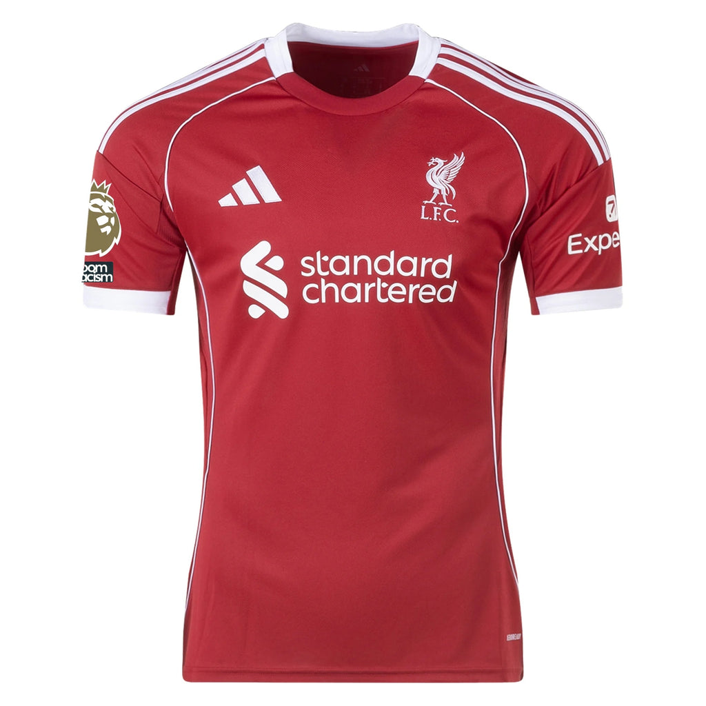 adidas Endo Men's Liverpool Home Jersey 25/26 w/ NRFR + EPL Champions Patch (Strawberry Red)