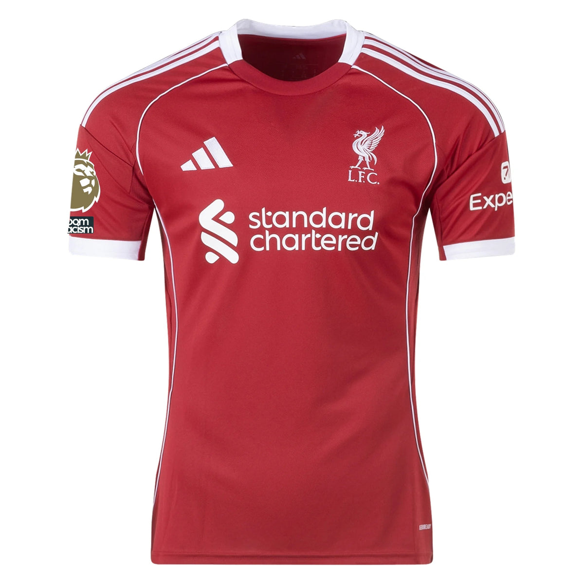 adidas Endo Men's Liverpool Home Jersey 25/26 w/ NRFR + EPL Champions Patch (Strawberry Red)