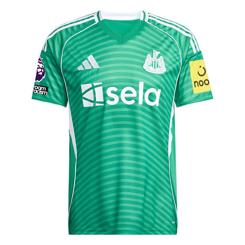adidas Men's Newcastle United 25/26 Away Jersey w/ NRFR + EPL Patches (Green/White)