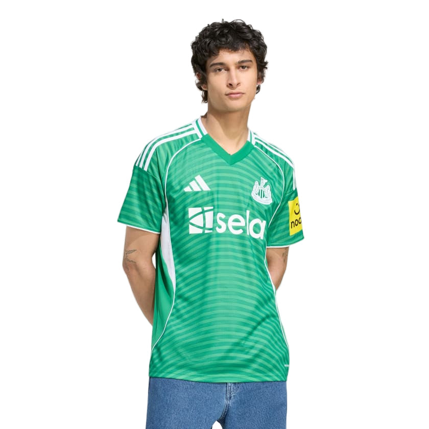 adidas Men's Newcastle United 25/26 Away Jersey w/ NRFR + EPL Patches (Green/White)