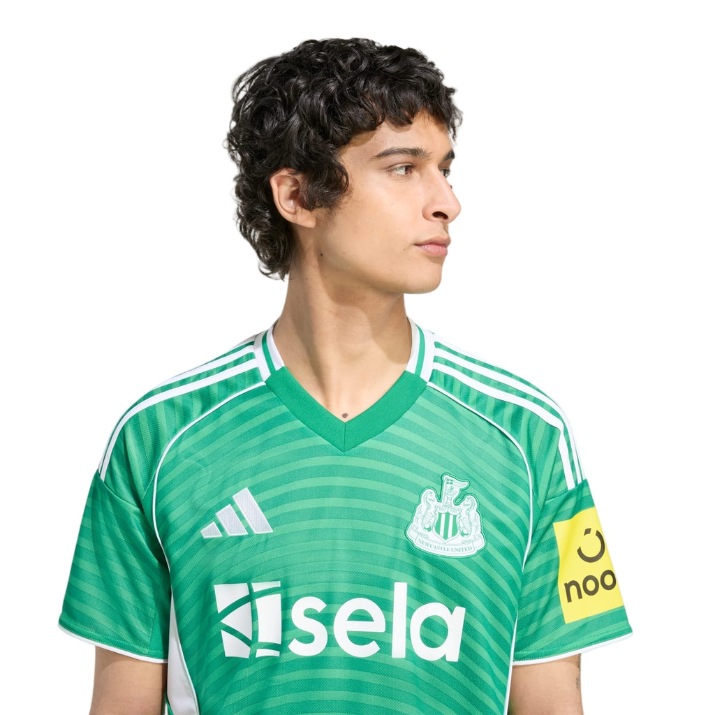 adidas Men's Newcastle United 25/26 Away Jersey w/ NRFR + EPL Patches (Green/White)