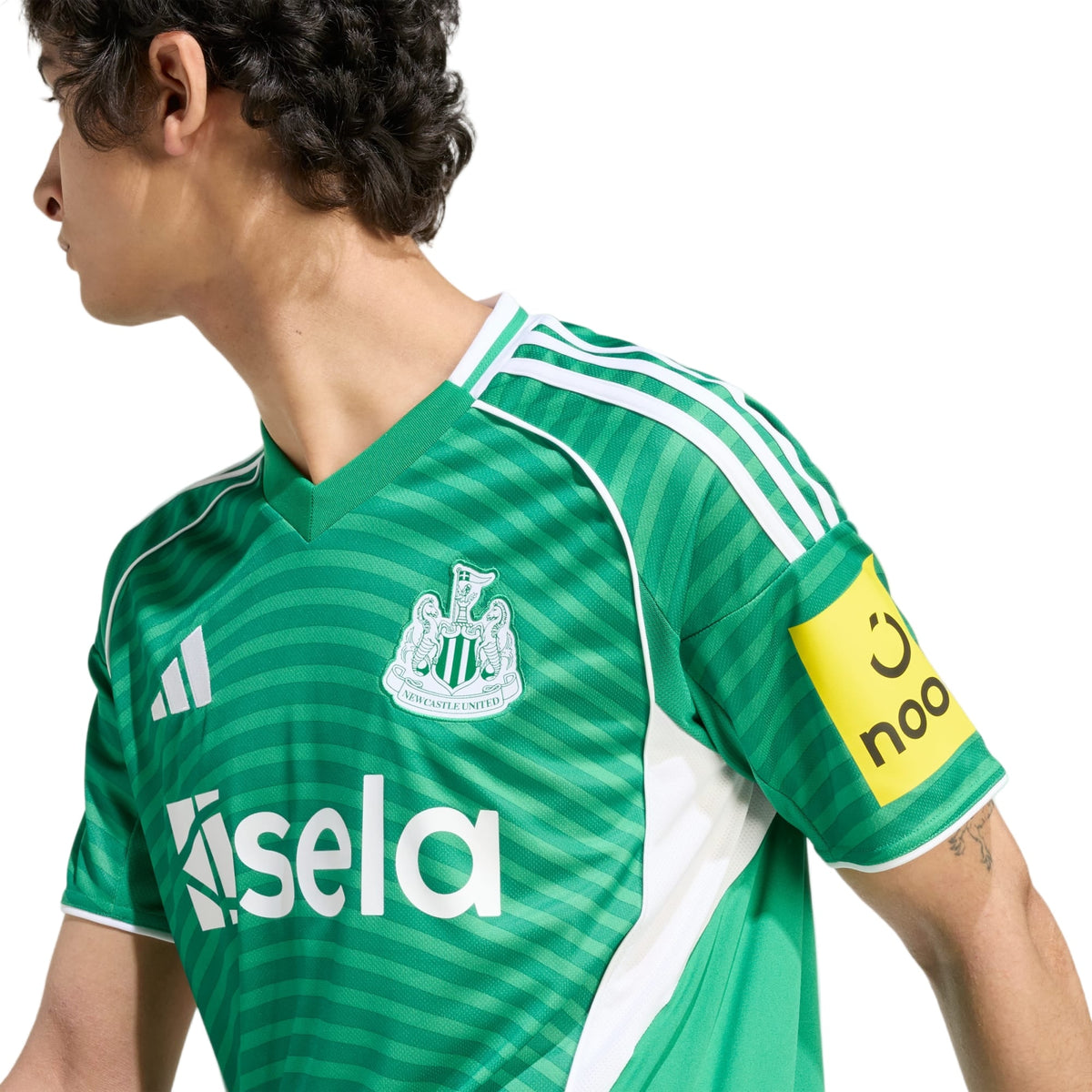 adidas Men's Newcastle United 25/26 Away Jersey w/ NRFR + EPL Patches (Green/White)