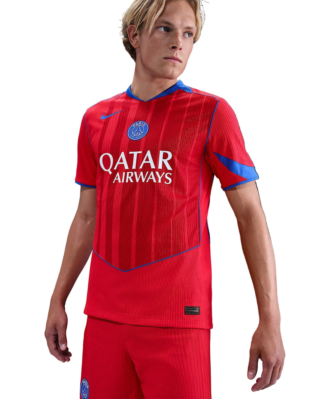 Nike Men's Paris Saint-Germain Authentic Ousmane Dembélé Third Jersey w/ Champions League Patches 25/26 (Sport Red/Hyper Royal)