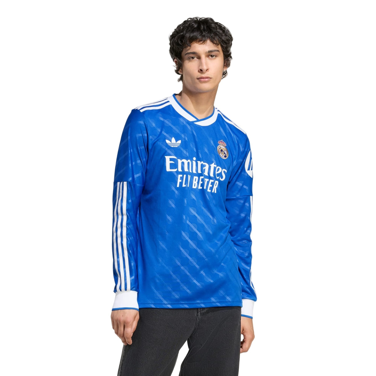adidas Men's Real Madrid Lucas V. Long Sleeve Third Jersey w/ Champions League Patches 25/26 (Blue/White)
