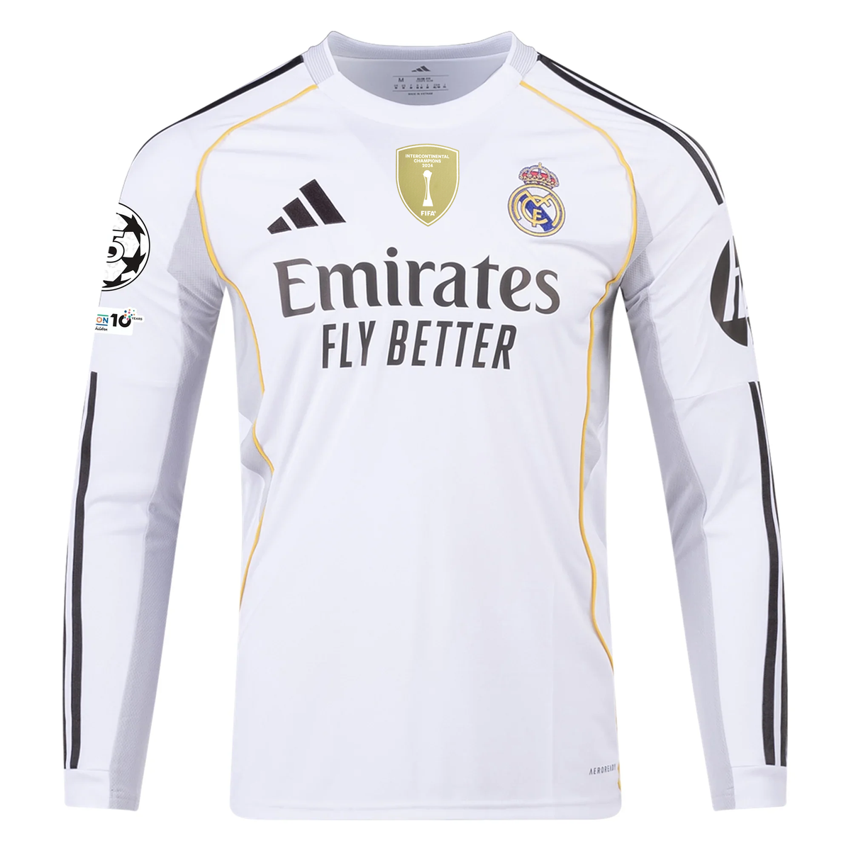 adidas Real Madrid Arda Guler Long Sleeve Home Jersey w/ Intercontinental + Champions League Patches 25/26 (White)