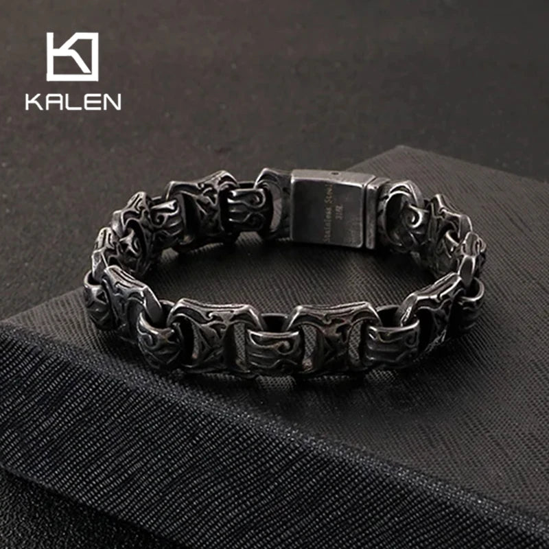 KALEN New Punk Twisted Linking Box Chain Bracelet Men Matte Stainless Steel Letter X Shaped Charm Bangle Male Jewellry 2020