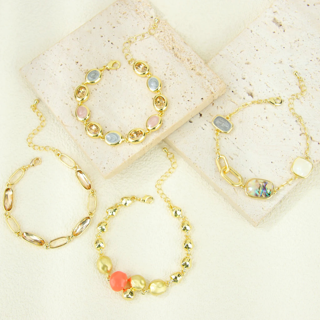 Fashionable Crystal Resin Bracelet 14k Gold Color Versatile Exquisite Handmade Chains Italian Women Party Statement Jewelry