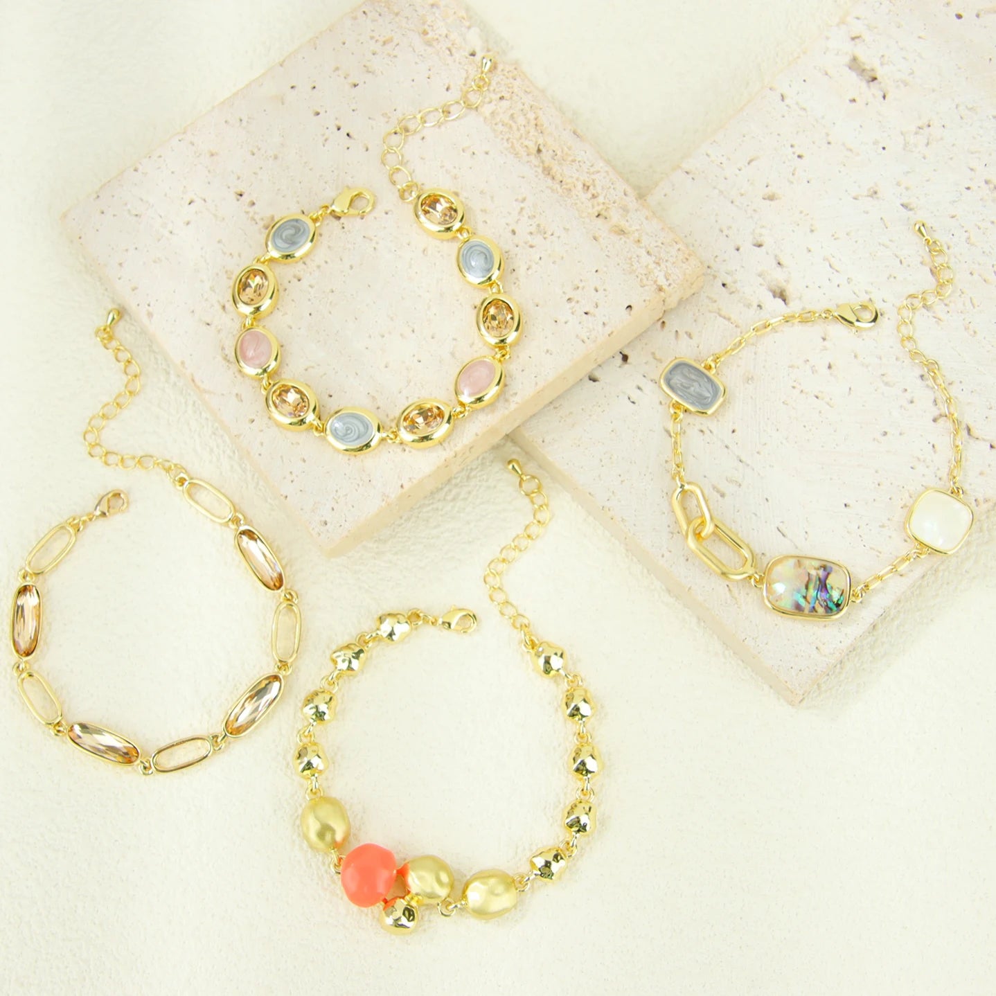 Fashionable Crystal Resin Bracelet 14k Gold Color Versatile Exquisite Handmade Chains Italian Women Party Statement Jewelry