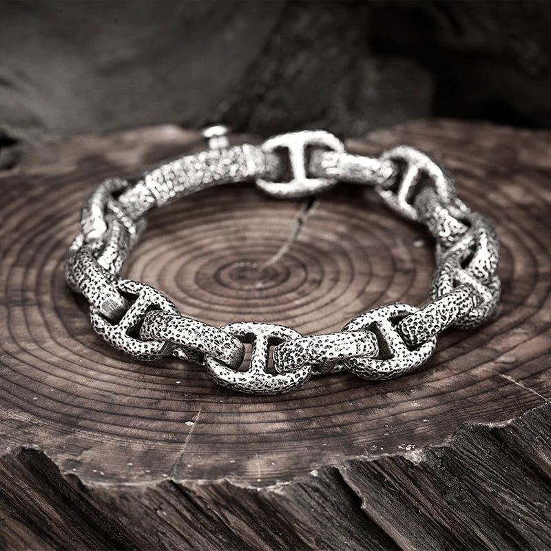 European American Retro Personality Fashion Characters Stainless Steel Bracelet Men's Are Old Thick Bangle For Male Fashion Gift
