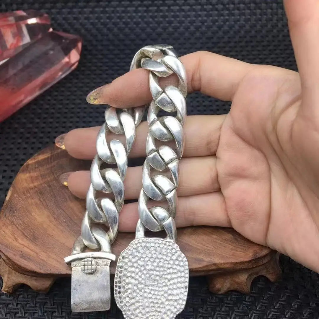 Retro old silver Nepal Tibetan silver hollow Pixiu double-row bracelet men's domineering fashion silver bracelet