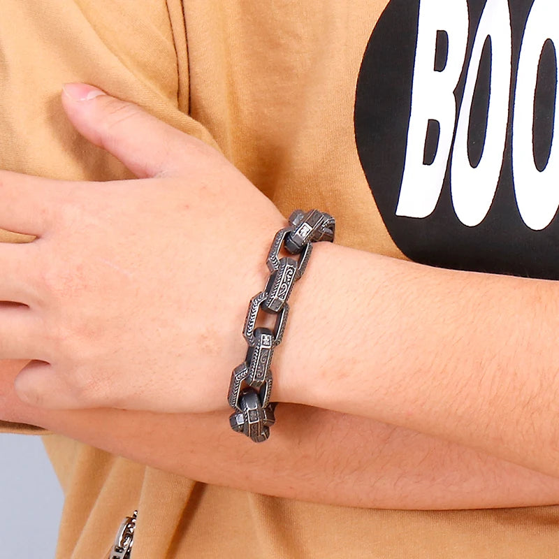 Fongten Vintage Square Bracelet For Men Stainless Steel Totem Viking Charm Heavy Bracelets Bangle Male Jewelry Pulsera Wholesale