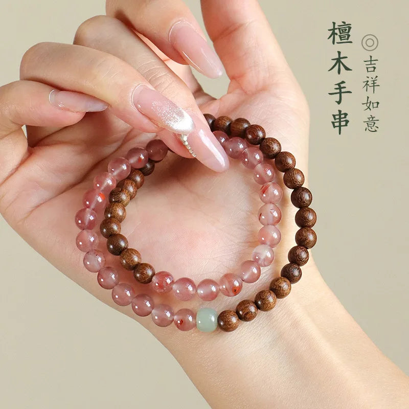 Golden Sandalwood Strawberry Crystal Beaded Bracelet For Women s Literature And Art Purple Grey Agate Southern Red Handstring Lu