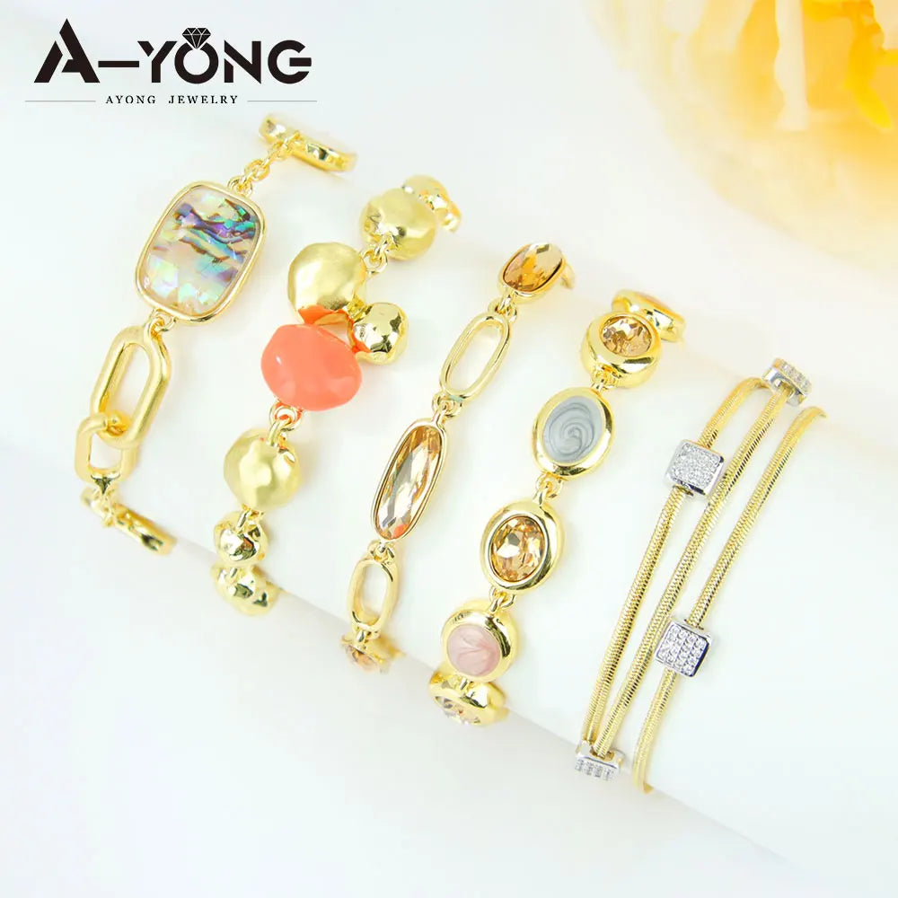 Fashionable Crystal Resin Bracelet 14k Gold Color Versatile Exquisite Handmade Chains Italian Women Party Statement Jewelry