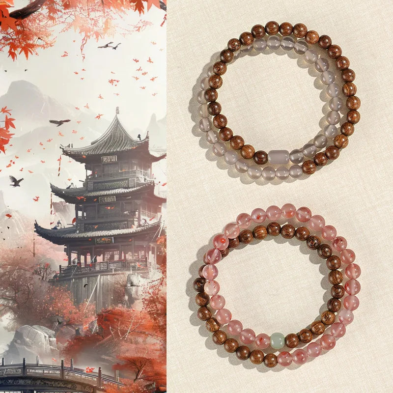 Golden Sandalwood Strawberry Crystal Beaded Bracelet For Women s Literature And Art Purple Grey Agate Southern Red Handstring Lu