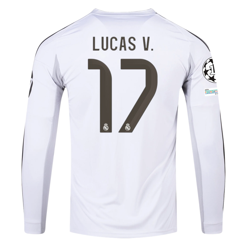 adidas Real Madrid Lucas V. Long Sleeve Home Jersey w/ Champions League Patches 25/26 (White)