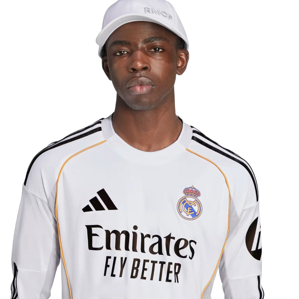 adidas Real Madrid Huijsen Long Sleeve Home Jersey w/ Intercontinental + Champions League Patches 25/26 (White)
