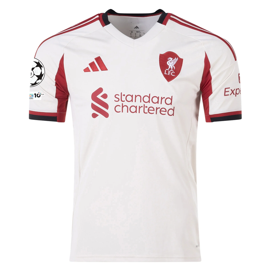 adidas Men's Liverpool Cody Gakpo Away Jersey w/ Champions League Patches 25/26 (Wonder White)