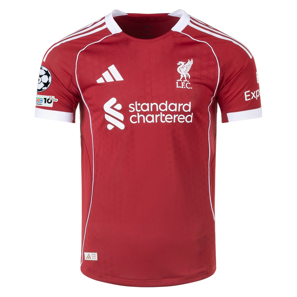 adidas Men's Liverpool FC Authentic Wirtz Home Jersey 25/26 w/ Champions League Patches (Strawberry Red)