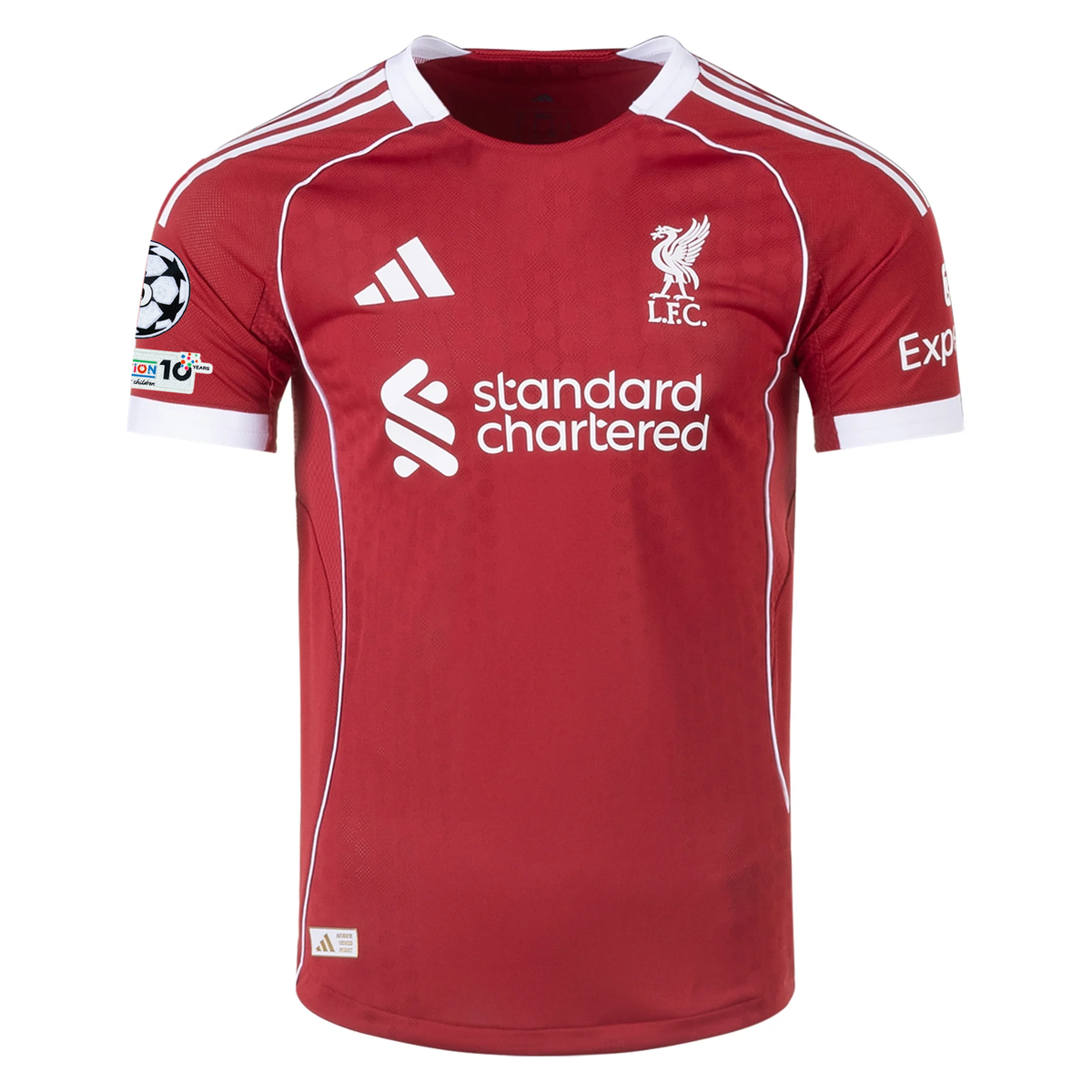 adidas Men's Liverpool FC Authentic Wirtz Home Jersey 25/26 w/ Champions League Patches (Strawberry Red)