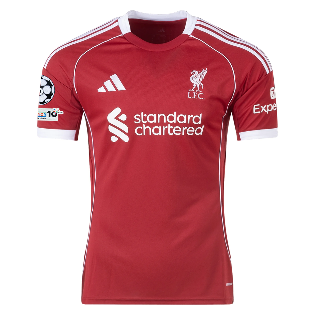 adidas Men's Liverpool Jones Home Jersey 25/26 w/ Champions League Patches (Strawberry Red)